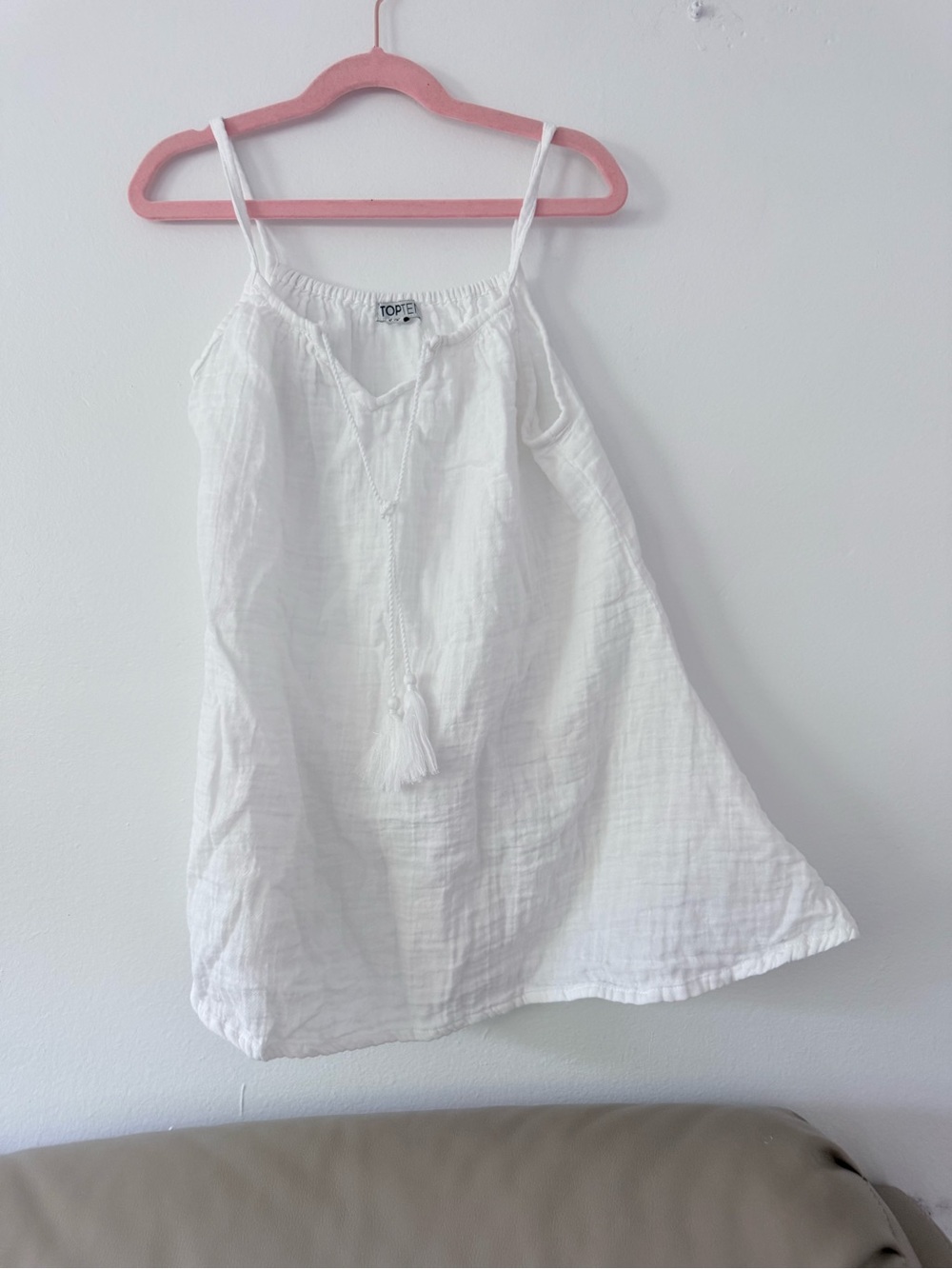 Topshop White Cotton Gauze Tassel Slip